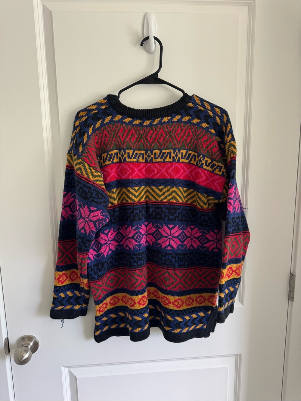 Vintage Rafaella Multi-Color Fair Isle Crewneck Sweater - Navy, Pink, Mustard - Picture 3 of 7